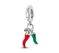 MARJS Green Red Chilli Peppers Mexixcan Food Hot Chef Charm Bead Pendant 925 Sterling Silver Dangle Compatible With Pandora Charm Bracelet