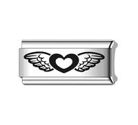 MARJS Guardian Angel Wings Love Heart Faith Superlink Long Double Size Width 9mm Stainless Steel Silver Italian Link Charm Compatible With Bracelet
