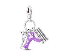 MARJS Hairdresser Charm Stylist Comb Scissors Hair Dryer Charm Bead Pendant 925 Sterling Silver Dangle Compatible With Pandora Charm Bracelet