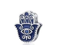 MARJS Hamsa Hand Charm Evil Eye Protection Enamel Blue Charm Bead Pendant, 925 Sterling Silver Dangle Charm, Compatible With Pandora & European Bracelet