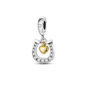 MARJS Heart Of Gold Love You Lucky Luck Horseshoe Charm Bead Pendant 925 Sterling Silver Dangle Compatible With Pandora Charm Bracelet