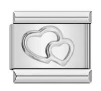 MARJS Hollow Double Love You Heart Silver Italian 9mm Link Stainless Steel Compatible With Modular Bracelet