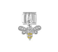 MARJS Honey Bee Bumble Insect Dangle Chain Silver Italian 9mm Link Stainless Steel Modular Compatible With Bracelet