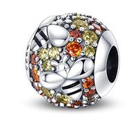MARJS Honey Bee Hive Spring Crystal Ball Charm Bead Pendant 925 Sterling Silver Dangle Compatible With Pandora Charm Bracelet