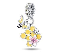 MARJS Honeycomb Honey Bee Hive I Love You Heart Pink Flower Daisy Charm Bead Pendant 925 Sterling Silver Dangle Compatible With Pandora Charm Bracelet