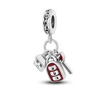 MARJS House Car Keys Charm New Driver Learner Pass Test Alarm Key Ring Heart Charm Bead Pendant, 925 Sterling Silver Dangle Charm, Compatible With Pandora & European Bracelet