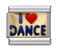 MARJS I Love Dance Heart Silver Italian 9mm Link Stainless Steel Compatible With Modular Bracelet