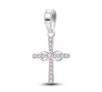 MARJS I Love Jesus Cross Crucifix Eternity Pink Charm Bead Pendant 925 Sterling Silver Dangle Compatible With Pandora Charm Bracelet