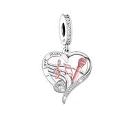 MARJS I Love Music Heart DJ Singer Musician Artist Charm Bead Pendant 925 Sterling Silver Dangle Compatible With Pandora Charm Bracelet