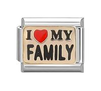 MARJS I Love My Family Heart Charm Silver Italian 9mm Link Stainless Steel Charm Compatible With Bracelet