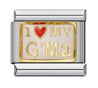 MARJS I Love My Grandma Heart Silver Italian 9mm Link Stainless Steel Compatible With Modular Bracelet