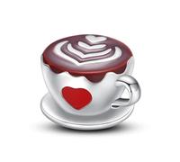 MARJS I Love You Heart Coffee Capuccino Espresso Drink Charm Bead Pendant 925 Sterling Silver Dangle Compatible With Pandora Charm Bracelet