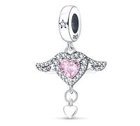 MARJS I Love You Heart Guardian Angel Star Crystal Pink Charm Bead Pendant 925 Sterling Silver Dangle Compatible With Pandora Charm Bracelet