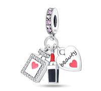MARJS I Love You Heart Make Up Perfume Lipstick Red Mother Daughter Charm Bead Pendant 925 Sterling Silver Dangle Compatible With Pandora Charm Bracelet