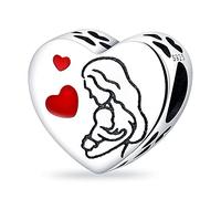 MARJS I Love You Heart New Mother Baby Memorial Charm Bead Pendant 925 Sterling Silver Dangle Compatible With Pandora Charm Bracelet