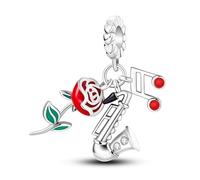 MARJS I Love You Heart Saxophone Music Note Red Rose Romance Charm Bead Pendant 925 Sterling Silver Dangle Compatible With Pandora Charm Bracelet