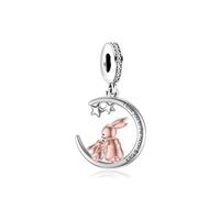 MARJS I Love You To The Moon And Back Rabbit Bunny Mother Daughter Son Star Moon Charm Bead Pendant 925 Sterling Silver Dangle Compatible With Pandora Charm Bracelet