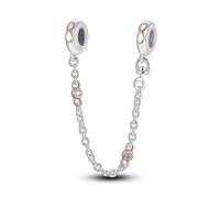 MARJS Infinity Safety Chain Charm Rose Gold Pave Pink Charm Bead Pendant, 925 Sterling Silver Dangle Charm, Compatible With Pandora & European Bracelet