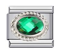 MARJS Jan - Dec Month Birth Year Birthday Stone Anniversary Birthstone Crystal Silver Italian 9mm Link Stainless Steel Modular Compatible With Bracelet (May Emerald Green Onyx Birthday Birth Stone)