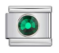 MARJS Jan - Dec Round Crystal Month Birth Year Birthday Stone Anniversary Birthstone Silver Italian 9mm Link Stainless Steel Modular Compatible With Bracelet (May Emerald Green Round Crystal Month)