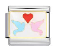 MARJS Love Birds Dove Heart Pink Blue Boy Girl Silver Italian 9mm Link Stainless Steel Modular Compatible With Bracelet