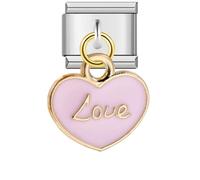 MARJS Love Heart Evil Eye Dangle Mother Daughter Sister Wife Flower Charm Silver Italian 9mm Link Stainless Steel Modular Compatible With Bracelet (I Love You Heart Pink Gold Ring Dangle Charm)