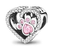 MARJS Love Heart Paw Cat Dog Kitten Puppy Charm Bead Pendant 925 Sterling Silver Dangle Compatible With Pandora Charm Bracelet