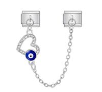 MARJS Love You Heart Evil Eye Hamsa Fatima Lucky Safety Chain Silver Italian 9mm Link Stainless Steel Modular Compatible With Bracelet