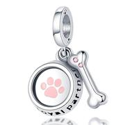 MARJS Loyal Partner Dog Puppy Paw Bowl Bone Charm Bead Pendant 925 Sterling Silver Dangle Compatible With Pandora Charm Bracelet