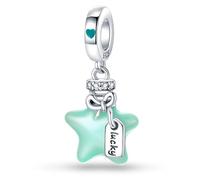 MARJS Lucky Star Glow In The Dark I Love You Heart Luminous Charm Bead Pendant 925 Sterling Silver Dangle Compatible With Pandora Charm Bracelet