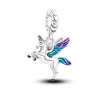 MARJS Lucky Unicorn Angel Wing Rainbow Horse I Love You Heart Charm Bead Pendant 925 Sterling Silver Dangle Compatible With Pandora Charm Bracelet
