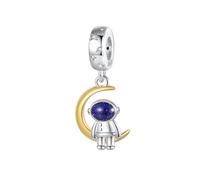 MARJS Man On The Moon Astronaut Spaceman Star Charm Bead Pendant 925 Sterling Silver Dangle Compatible With Pandora Charm Bracelet