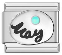 MARJS May Emerald Green Onyx Birthday Birth Stone Month Charm Silver Italian 9mm Link Stainless Steel Charm Compatible With Bracelet