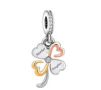 MARJS Mother Daughter Lucky Four Leaf Clover Flower Love Heart Charm Bead Pendant 925 Sterling Silver Dangle Compatible With Pandora Charm Bracelet