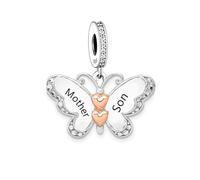 MARJS Mother Son Butterfly Love Heart Rose Gold Charm Bead Pendant 925 Sterling Silver Dangle Compatible With Pandora Charm Bracelet