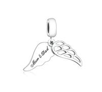 MARJS Mum & Dad Guardian Angel Wing Memorial Heaven Faith Loss Mother Daughter Charm Bead Pendant 925 Sterling Silver Dangle Compatible With Pandora Charm Bracelet