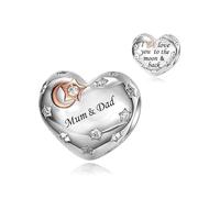 MARJS Mum & Dad I love You To The Moon & Back Love Heart Rose Gold Moon Star Charm Bead Pendant 925 Sterling Silver Dangle Compatible With Pandora Charm Bracelet