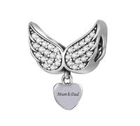 MARJS Mum & Dad Mother Father Guardian Angel Wing Heaven Memorial Charm Bead Pendant 925 Sterling Silver Dangle Compatible With Pandora Charm Bracelet