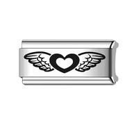 MARJS Mum Love Friends Rose Gold Flower Superlink Long Double Size Width 9mm Stainless Steel Silver Italian Link Charm Compatible With Bracelet (Guardian Angel Wings Love Heart Faith Superlink)