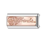 MARJS Mum Love Friends Rose Gold Flower Superlink Long Double Size Width 9mm Stainless Steel Silver Italian Link Charm Compatible With Bracelet (Friends Rose Gold Flower Superlink)