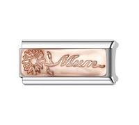 MARJS Mum Love Friends Rose Gold Flower Superlink Long Double Size Width 9mm Stainless Steel Silver Italian Link Charm Compatible With Bracelet (Mum Rose Gold Flower Superlink)