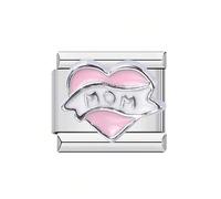 MARJS Mum Mom Pink I love You Heart Silver Italian 9mm Link Stainless Steel Modular Compatible With Bracelet