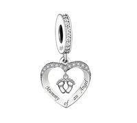 MARJS Mummy Of An Angel Love Heart Memorial Baby Feet Child Charm Bead Pendant 925 Sterling Silver Dangle Compatible With Pandora Charm Bracelet