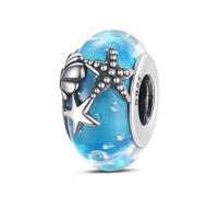 MARJS Murano Glass Sea Ocean Shell Clam Star Fish Charm Bead Pendant 925 Sterling Silver Dangle Compatible With Pandora Charm Bracelet