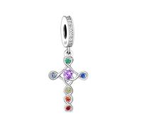 MARJS Neurodiversity ADHD Mental Health Cross Crucifix Autism Charm Bead Pendant 925 Sterling Silver Dangle Compatible With Pandora Charm Bracelet