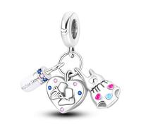 MARJS Newborn Mother To Be Baby Grow Nappy Milk Bottle I Love You Heart Charm Bead Pendant 925 Sterling Silver Dangle Compatible With Pandora Charm Bracelet