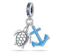 MARJS Ocean Sea Turtle Boat Anchor Love Charm Bead Pendant 925 Sterling Silver Dangle Compatible With Pandora Charm Bracelet
