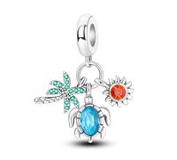 MARJS Opal Sun Coconut Palm Tree Sea Turtle Ocean Holiday Travel Charm Bead Pendant 925 Sterling Silver Dangle Compatible With Pandora Charm Bracelet