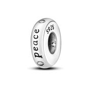 MARJS Peace Love Spacer Stopper Charm Bead Pendant 925 Sterling Silver Dangle Compatible With Pandora Charm Bracelet