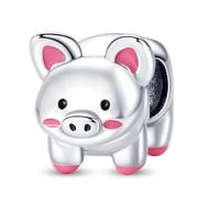 MARJS Pig Piglet Piggy Cute Pet Animal Charm Bead Pendant 925 Sterling Silver Dangle Compatible With Pandora Charm Bracelet